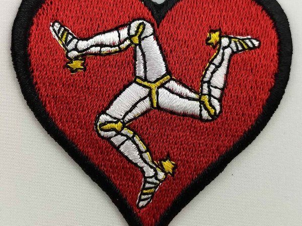 Isle of Man Heart Flag Patch Badge Embroidered Iron On Applique C/P