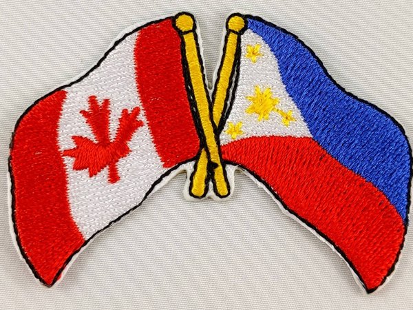 Canada / Philippines Friendship Flag Patch Embroidered Iron On Applique Badge Canadian Filipino