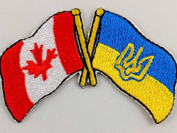 Canada / Ukraine Trident Friendship Flag Patch Embroidered Iron On Applique Badge Canadian Ukrainian