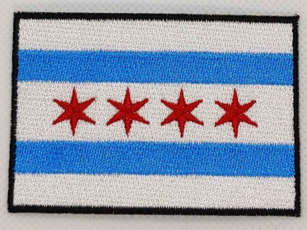 Chicago City Flag Patch Badge Embroidered Iron On Illinois Applique 3 Inches x Proportion C/P