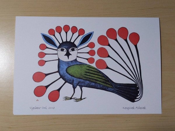 Vigilant Owl by Kenojuak Ashevak Inuit Artist 6"x9" Art Card