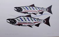 Haida Spawning Sockeye Salmon by Clarence Mills Haida Artist 6"x9" art card