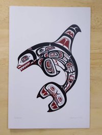Skaana Haida Killer Whale by Clarence Mills Haida Artist 6"x9" art card