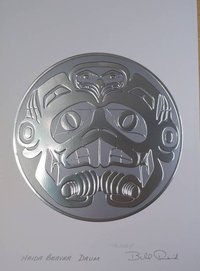 Haida Beaver Drum by Bill Reid Haida Artist 6"x9" Silver Embossed Art Card