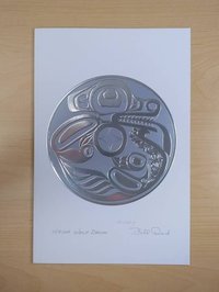 Haida Wolf Drum by Bill Reid Haida Artist 6"x9" Silver Embossed Art Card