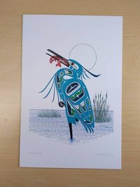 Green Heron by Richard Shorty Northern Tutchone Yukon Artist 6"x9" Art Card