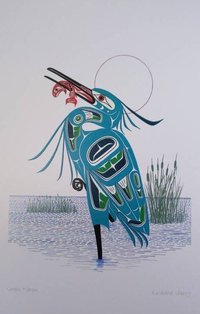 Green Heron by Richard Shorty Northern Tutchone Yukon Artist 6"x9" Art Card