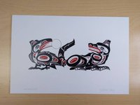 Crow and Wolf by Richard Shorty Northern Tutchone Yukon Artist 6"x9" Art Card