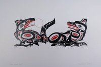 Crow and Wolf by Richard Shorty Northern Tutchone Yukon Artist 6"x9" Art Card