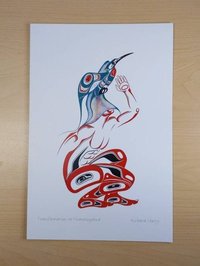 Transformation to Hummingbird by Richard Shorty Northern Tutchone Yukon Artist 6"x9" Art Card