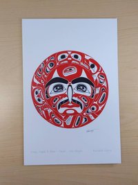 Man Eagle and Bear Power Sun Design by Richard Shorty Northern Tutchone Yukon Artist 6"x9" Art Card