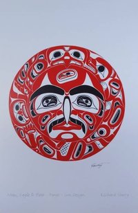 Man Eagle and Bear Power Sun Design by Richard Shorty Northern Tutchone Yukon Artist 6"x9" Art Card