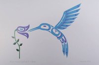 Blue Hummingbird and Flower by Pauline Bull Salish Artist 6"x9" Art Card