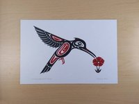 Hummingbird and Flower by Pauline Bull Salish Artist 6"x9" Art Card