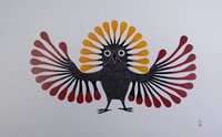Preening Owl, 1995 by Kenojuak Ashevak Inuit Artist 6"x9" Art Card