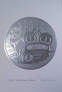 Haida Bullhead Drum by Bill Reid Haida Artist 6"x9" Silver Embossed Art Card
