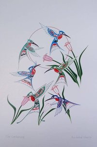 Hummingbirds The Gathering by Richard Shorty Northern Tutchone Yukon Artist 6"x9" Art Card