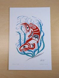 Salmon Eagle by Richard Shorty Northern Tutchone Yukon Artist 6"x9" Art Card