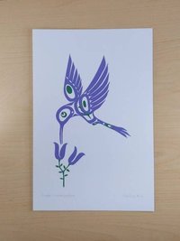 Purple Hummingbird by Pauline Bull Salish Artist 6"x9" Art Card