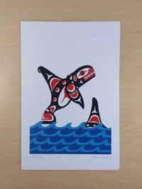 Killer Whale by John A Sharkey Coast Salish Artist 6"x9" Art Card