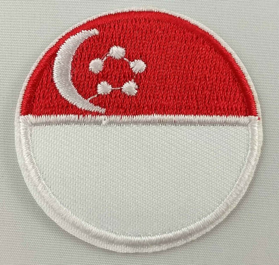 Singapore Round Flag Patch Badge Embroidered Iron On Applique Singaporean C/P