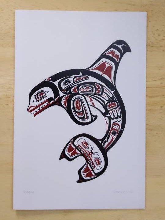 Skaana Haida Killer Whale by Clarence Mills Haida Artist 6"x9" art card