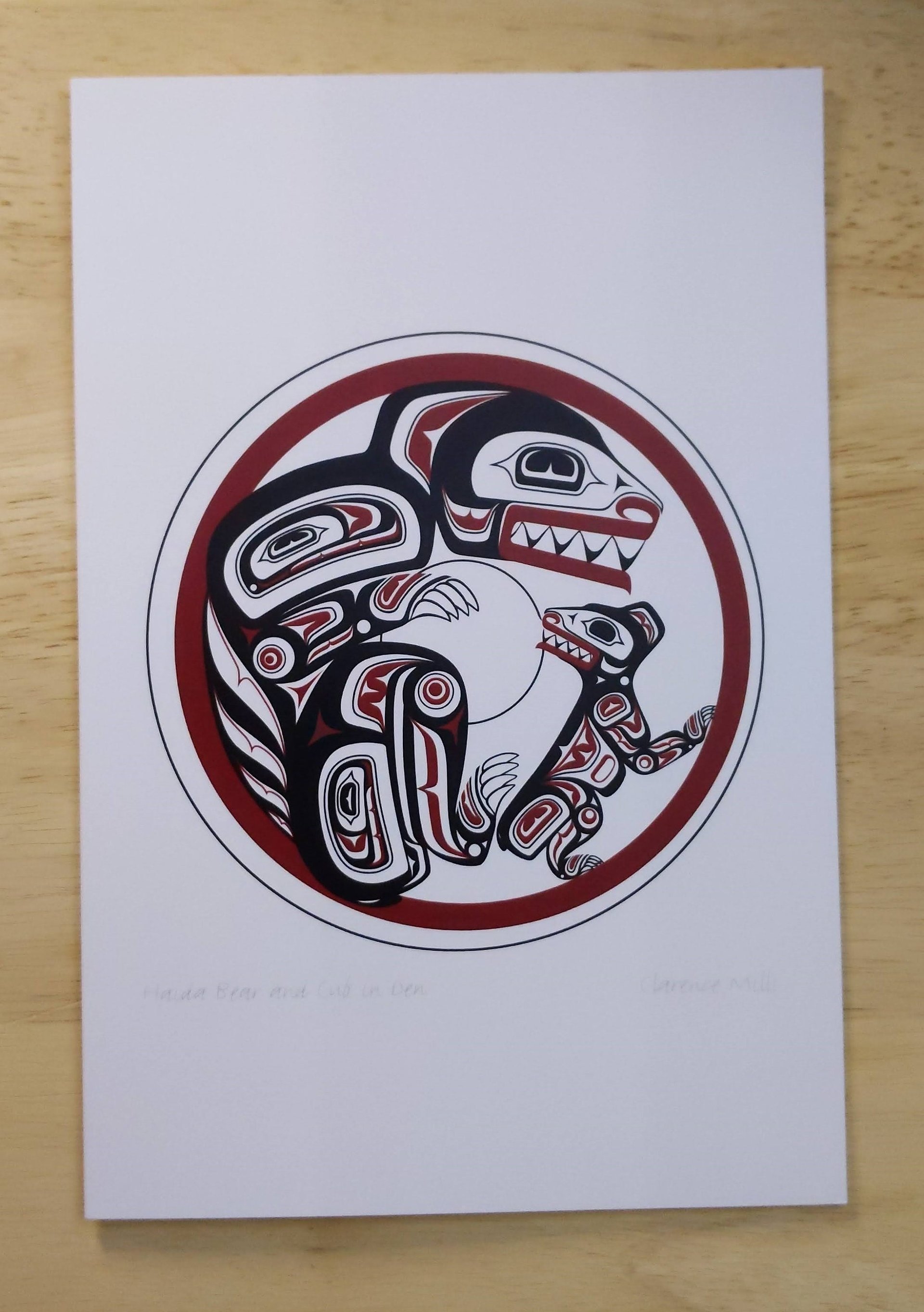 Haida Bear and Cub in Den by Clarence Mills Haida Artist 6"x9" art card