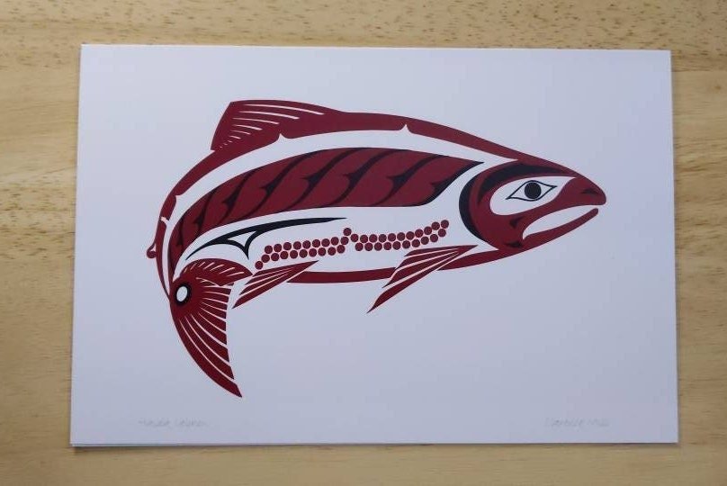 Haida Salmon by Clarence Mills Haida Artist 6"x9" art card