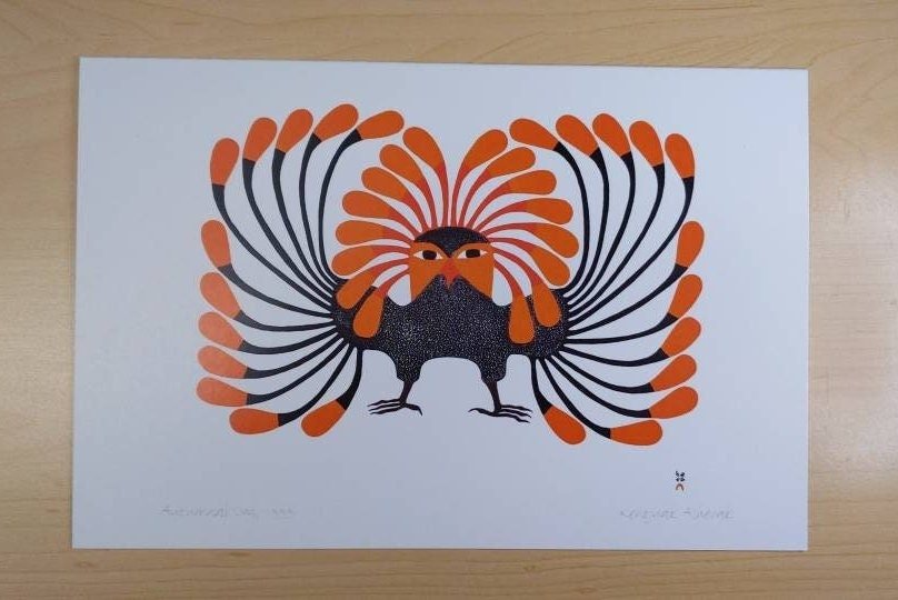 Autumnal Owl, 1999 by Kenojuak Ashevak Inuit Artist 6"x9" Art Card