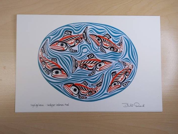 Swg’ag’ann Sockeye Salmon Pool by Bill Reid Haida Artist 6"x9" Art Card