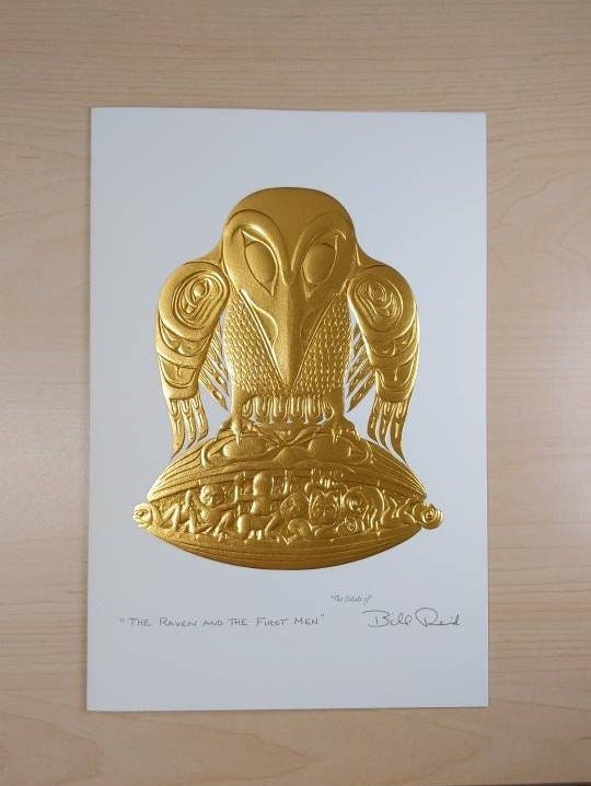 The Raven and the First Men by Bill Reid Haida Artist 6"x9" Gold Embossed Art Card