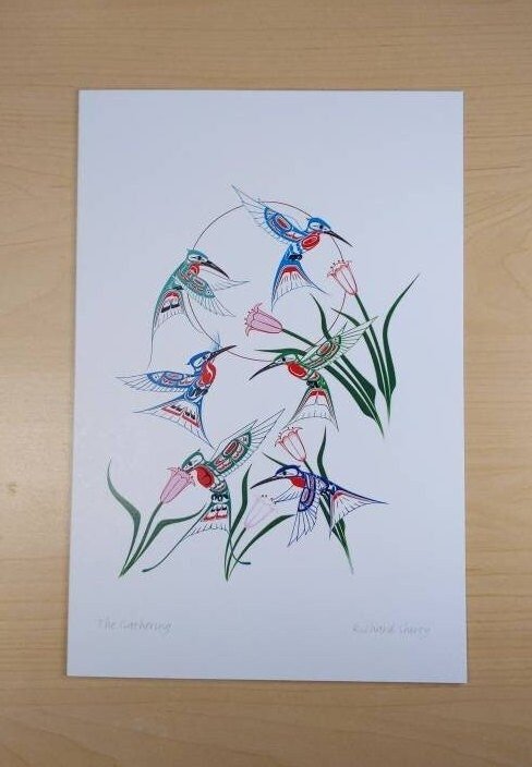 Hummingbirds The Gathering by Richard Shorty Northern Tutchone Yukon Artist 6"x9" Art Card