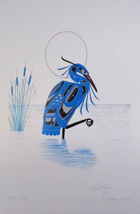 Blue Heron by Richard Shorty Northern Tutchone Yukon Artist 6"x9" Art Card