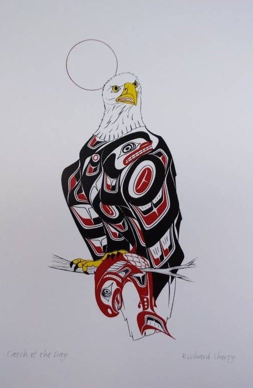 Catch of the Day - Eagle and Salmon by Richard Shorty Northern Tutchone Yukon Artist 6"x9" Art Card