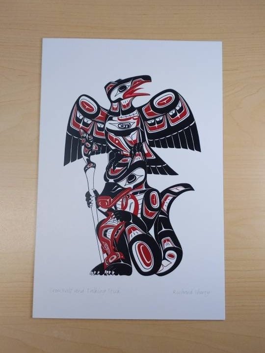 Crow Wolf Talking Stick by Richard Shorty Northern Tutchone Yukon Artist 6"x9" Art Card