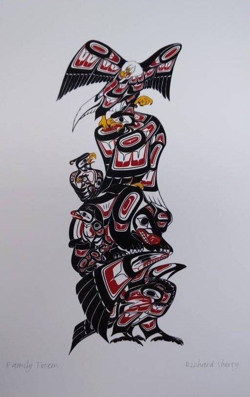 Family Totem by Richard Shorty Northern Tutchone Yukon Artist 6"x9" Art Card