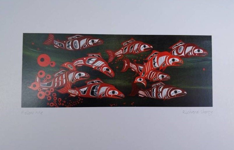 Follow Me Spawning Salmon by Richard Shorty Northern Tutchone Yukon Artist 6"x9" Art Card
