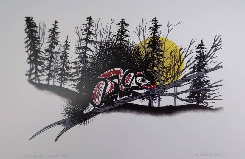 Porcupine – Wind Tail by Richard Shorty Northern Tutchone Yukon Artist 6"x9" Art Card