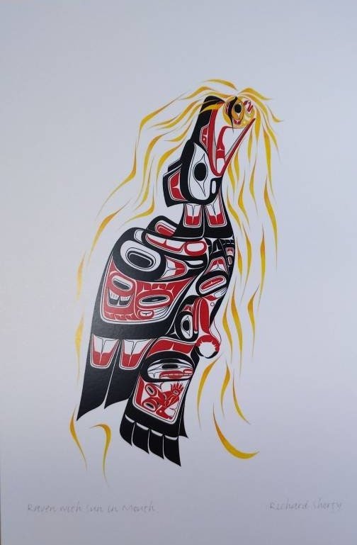 Raven with Sun in Mouth by Richard Shorty Northern Tutchone Yukon Artist 6"x9" Art Card