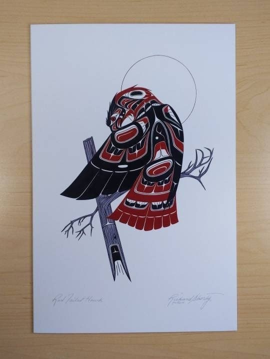 Red Tailed Hawk by Richard Shorty Northern Tutchone Yukon Artist 6"x9" Art Card