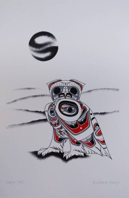 Snowy Owl by Richard Shorty Northern Tutchone Yukon Artist 6"x9" Art Card