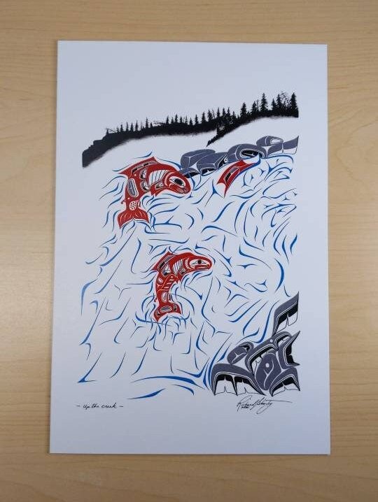 Up the Creek Salmon by Richard Shorty Northern Tutchone Yukon Artist 6"x9" Art Card