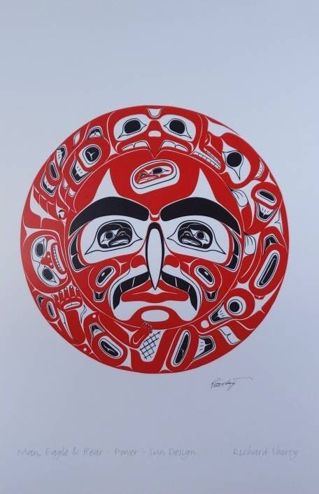 Man Eagle and Bear Power Sun Design by Richard Shorty Northern Tutchone Yukon Artist 6"x9" Art Card