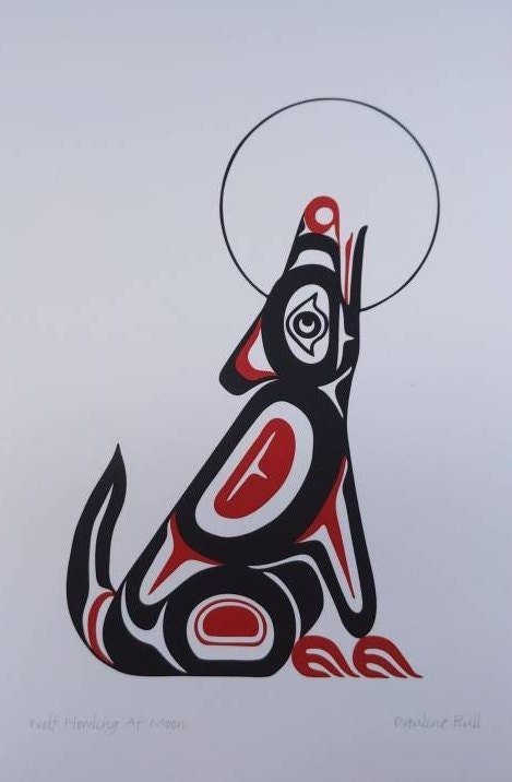Wolf Howling at Moon by Pauline Bull Salish Artist 6"x9" Art Card