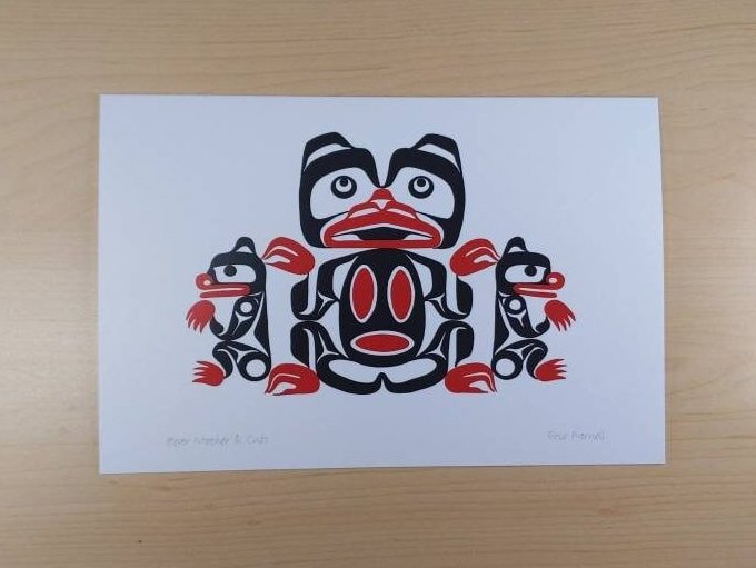 Bear Mother and Cubs by Eric Parnell Haida Artist 6"x9" Art Card No.498
