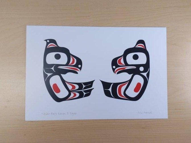 Haida Baby Raven and Eagle by Eric Parnell Haida Artist 6"x9" Art Card
