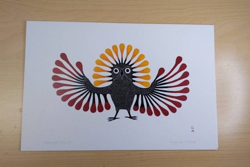 Preening Owl, 1995 by Kenojuak Ashevak Inuit Artist 6"x9" Art Card