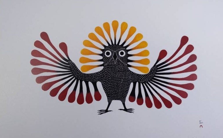 Preening Owl, 1995 by Kenojuak Ashevak Inuit Artist 6"x9" Art Card