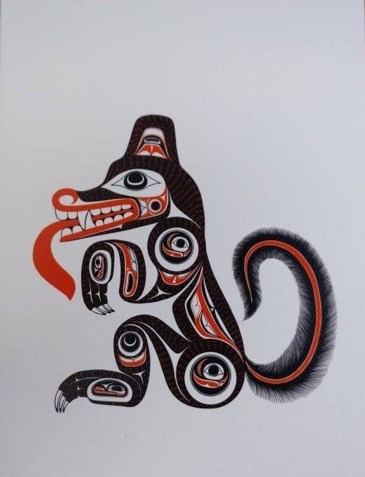 Godji Haida Wolf by Bill Reid Haida Artist 6"x9" Art Card
