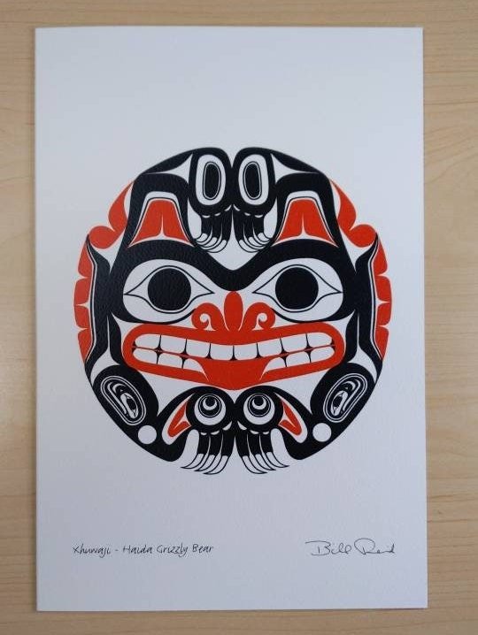 Haida Grizzly Bear Xhuwaji by Bill Reid Haida Artist 6"x9" Art Card